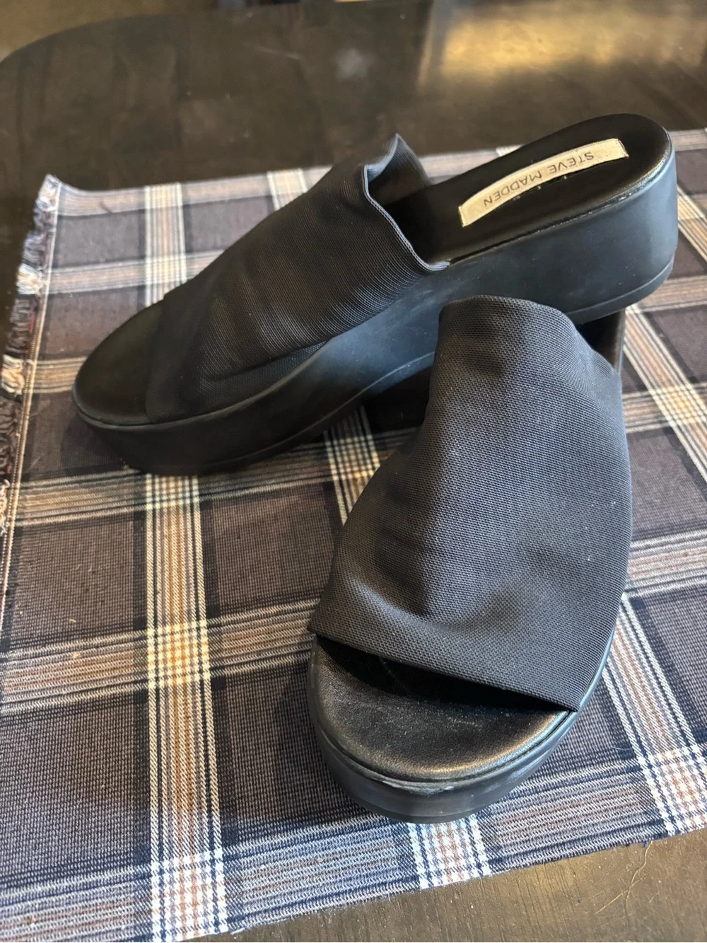 Vintage Steve Madden Black Fabric Slide Mules